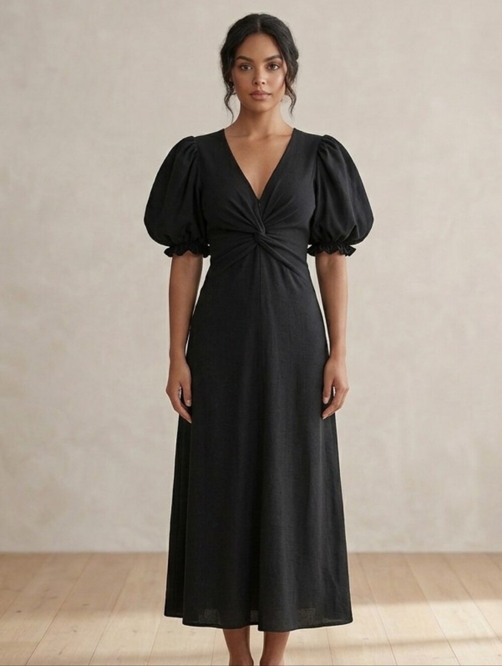 Beautiful Esmee Women's Black Long Sleeve Tie-Front Maxi Dress Sz Size 12